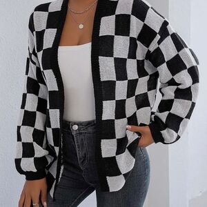 Black and White Checkered Women's Sweater